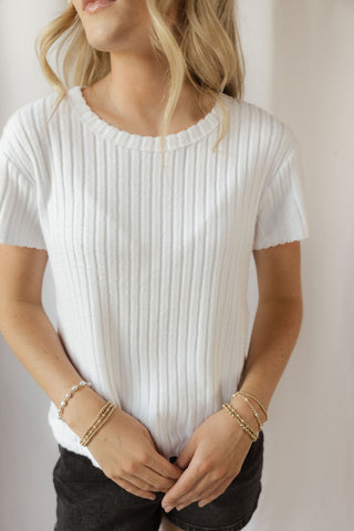 Kara Rib Tee, White - The Red Thread Boutique