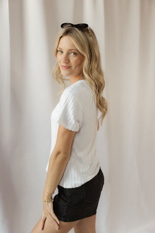 Kara Rib Tee, White - The Red Thread Boutique