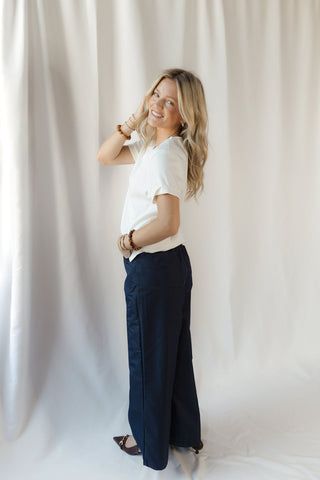 Brooke Tailored Straight Leg Pants, Navy - The Red Thread Boutique