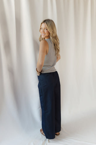 Brooke Tailored Straight Leg Pants, Navy - The Red Thread Boutique