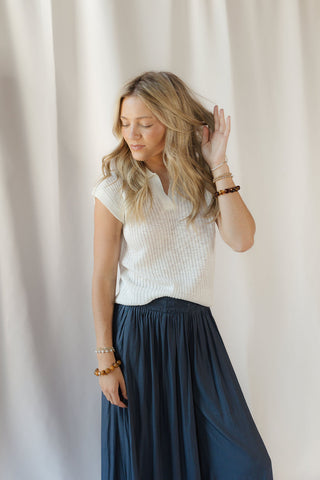 Audrey Ribbed Top, Ivory - The Red Thread Boutique