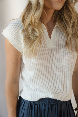 Audrey Ribbed Top, Ivory - The Red Thread Boutique