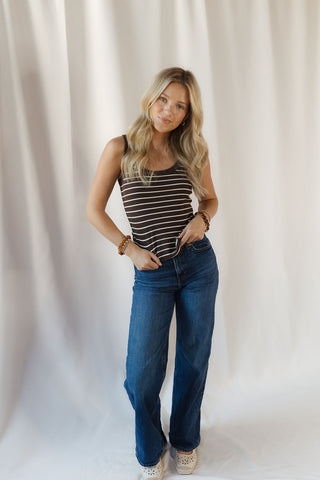 Z Supply Rowe Striped Scoop Tank, Chocolate - The Red Thread Boutique