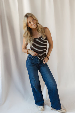 Z Supply Rowe Striped Scoop Tank, Chocolate - The Red Thread Boutique