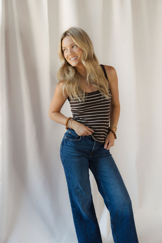 Z Supply Rowe Striped Scoop Tank, Chocolate - The Red Thread Boutique