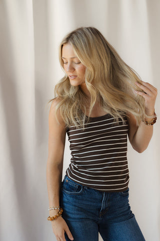 Z Supply Rowe Striped Scoop Tank, Chocolate - The Red Thread Boutique