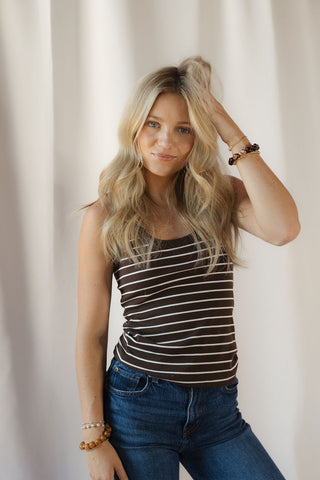 Z Supply Rowe Striped Scoop Tank, Chocolate - The Red Thread Boutique