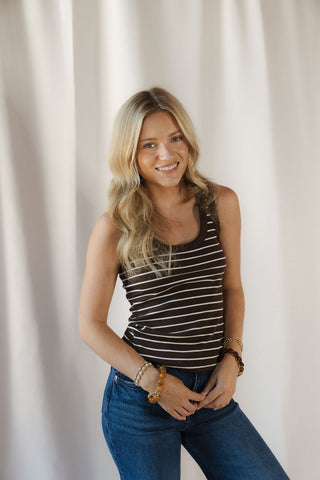 Z Supply Rowe Striped Scoop Tank, Chocolate - The Red Thread Boutique