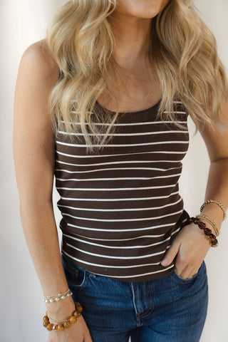 Z Supply Rowe Striped Scoop Tank, Chocolate - The Red Thread Boutique