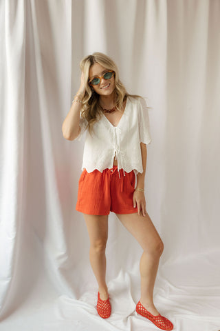 Oceanside Embroidered Top, White - The Red Thread Boutique