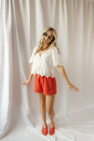 Oceanside Embroidered Top, White - The Red Thread Boutique