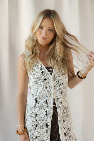 Tessa Longline Crochet Vest - The Red Thread Boutique