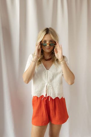 Oceanside Embroidered Top, White - The Red Thread Boutique