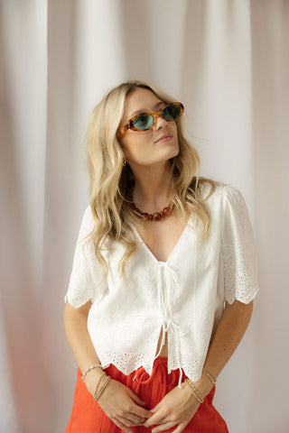 Oceanside Embroidered Top, White - The Red Thread Boutique