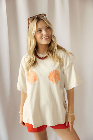 Seashell Graphic Tee, Tan - The Red Thread Boutique