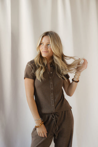 Joanna Top, Brown Heather - The Red Thread Boutique