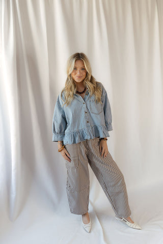Mara Ruffle Hem Denim Shirt - The Red Thread Boutique