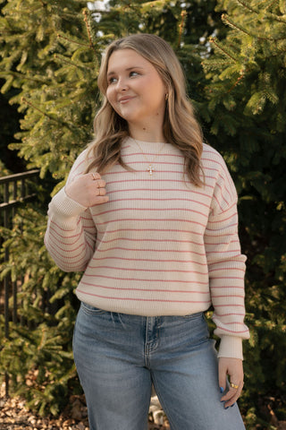 Ely Sweater, Cream/Watermelon