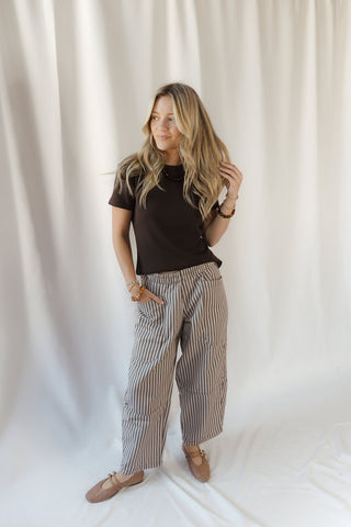 Brynn Stripe Wide Leg Pants, Brown - The Red Thread Boutique