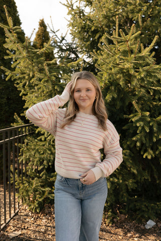 Ely Sweater, Cream/Watermelon