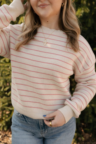 Ely Sweater, Cream/Watermelon