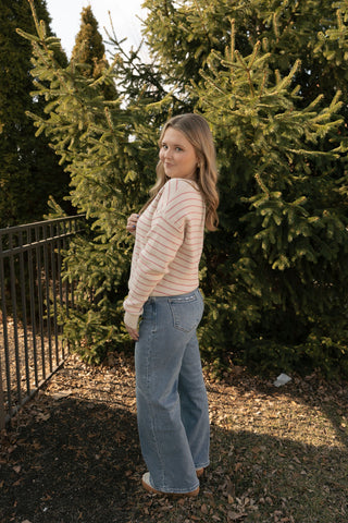 Ely Sweater, Cream/Watermelon