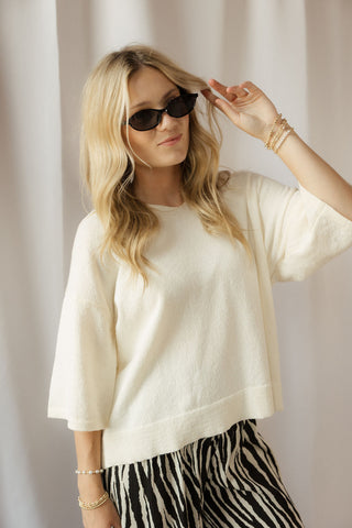 Camille Open Collar Top, Cream