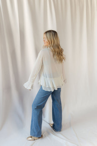 Maeve Ruffle Chiffon Top, Cream - The Red Thread Boutique