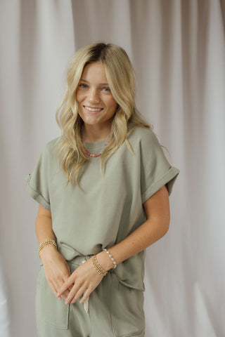 Vivian Rolled Sleeve Tee, Green