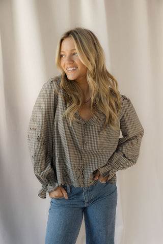 Charlie Gingham Embroidered Top - The Red Thread Boutique