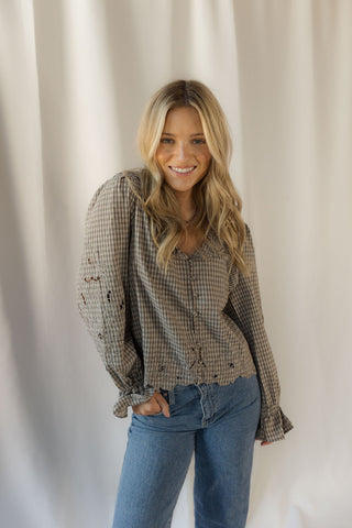 Charlie Gingham Embroidered Top - The Red Thread Boutique