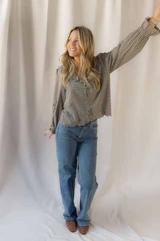 Charlie Gingham Embroidered Top - The Red Thread Boutique