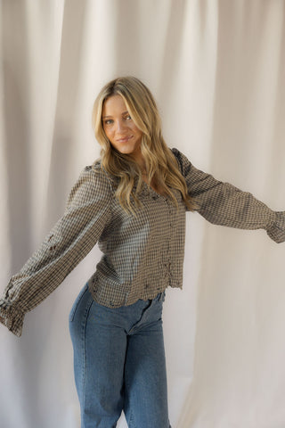 Charlie Gingham Embroidered Top - The Red Thread Boutique