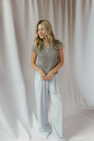 Audrey Ribbed Top, Grey