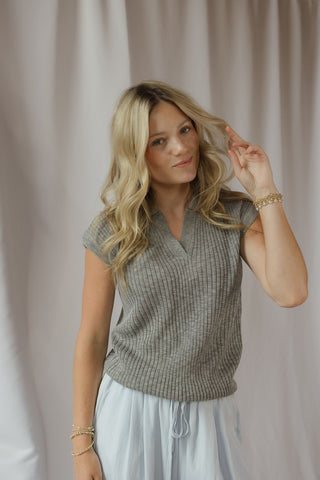Audrey Ribbed Top, Grey
