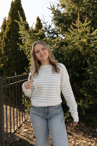 Ely Sweater, Ivory/Blue