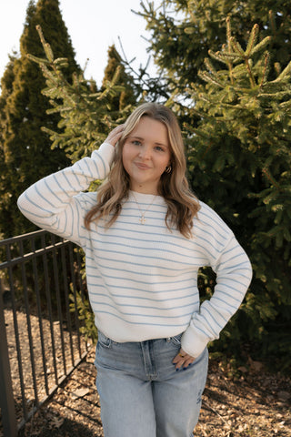 Ely Sweater, Ivory/Blue