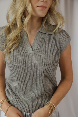 Audrey Ribbed Top, Grey