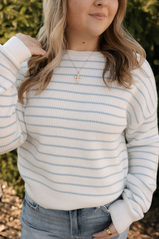 Ely Sweater, Ivory/Blue