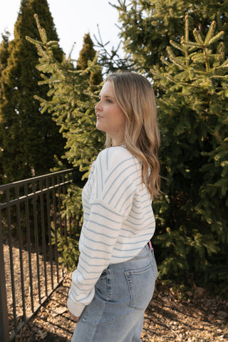 Ely Sweater, Ivory/Blue