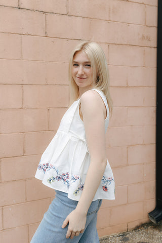 Embroidered Peplum Tank *final sale