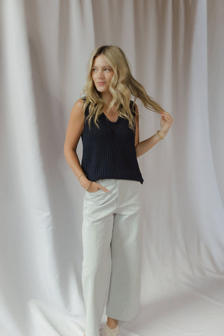 Sol Woven Knit Tank, Navy