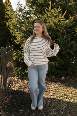 Ely Sweater, Ivory/Brown