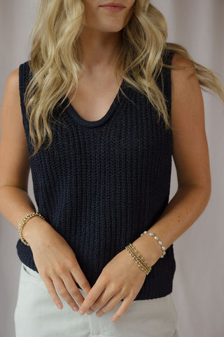 Sol Woven Knit Tank, Navy
