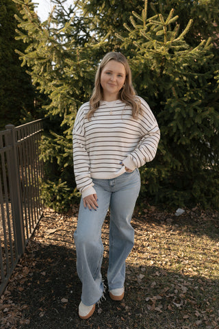 Ely Sweater, Ivory/Brown