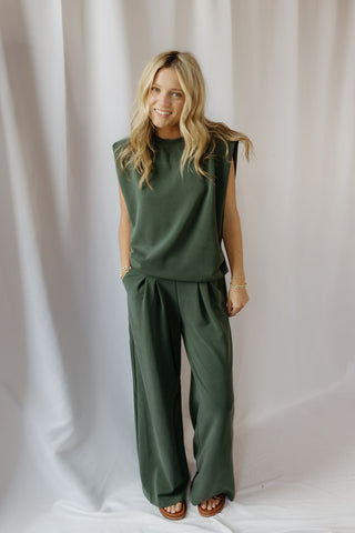 Nora Padded Shoulder Tee, Forest Green - The Red Thread Boutique