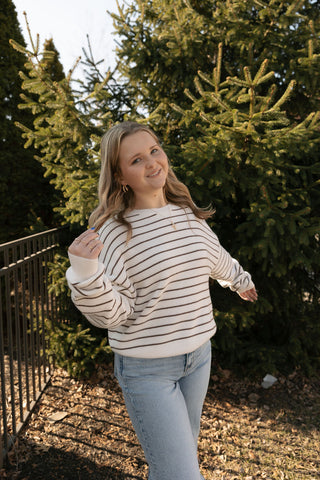 Ely Sweater, Ivory/Brown