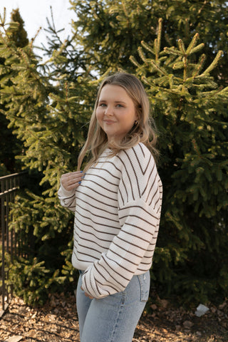 Ely Sweater, Ivory/Brown