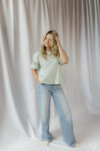 Paige Eyelet Top, Sage
