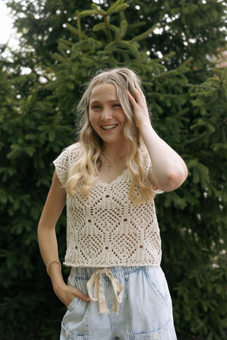 Kendra Crochet Top, Cream *final sale